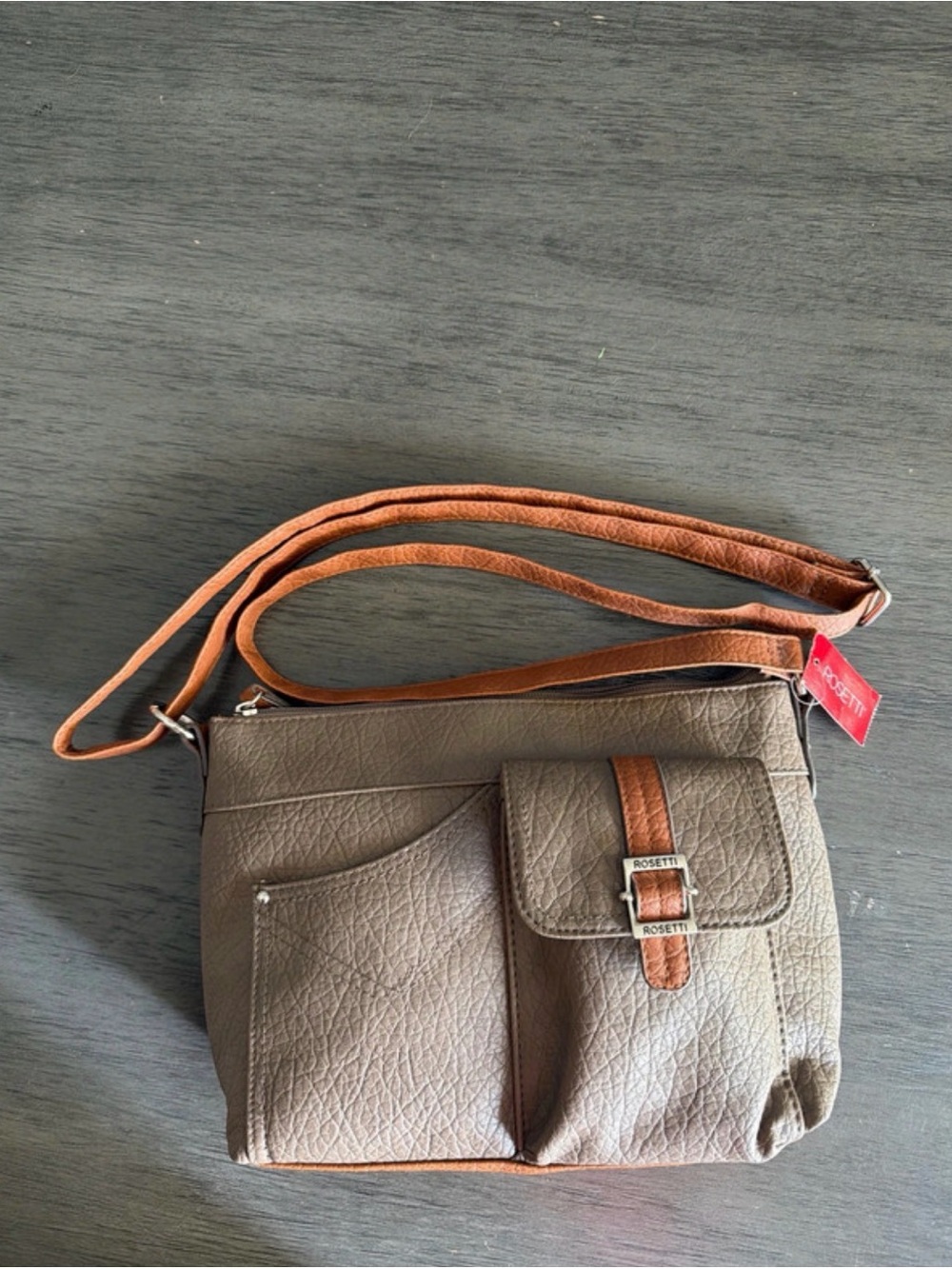 Rosetti Taupe Crossbody with Brown Trim and Strap